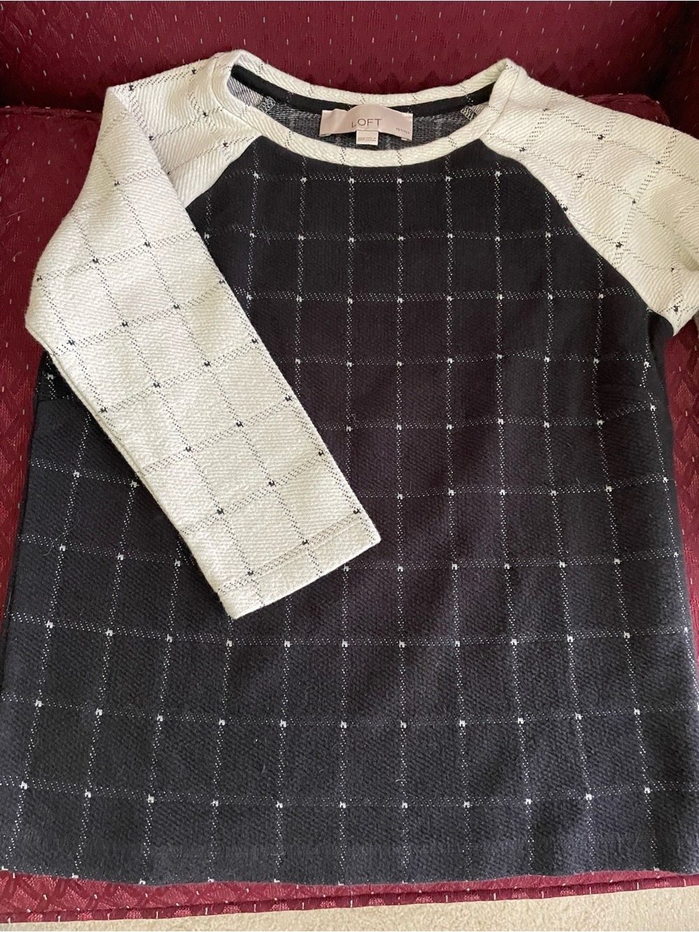 LOFT Black & Cream Windowpane Knit Sweater